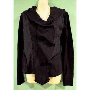 Free People Black Multi Fabric Hooded Jacket with Ruffled Front, Sz XS